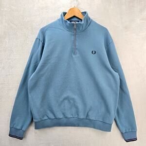 Fred Perry 1/4 Zip Pullover Sweatshirt Mens XXL Blue Half Zip Casual Preppy